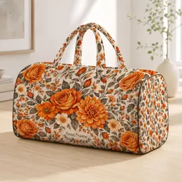 Orange Peony and Rose Florals for Sunny Beach Getaways and Relaxed Weekend Escapes Quilted Weekend Bag