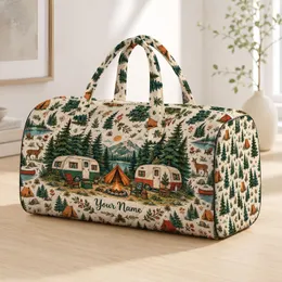 Vintage Camper and Campfire Scenes for Cozy Weekend Getaways and Outdoor Adventures Quilted Weekend Bag