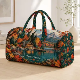 Autumn Woodland Cabin by a Quiet Lake for Cozy Fall Getaways and Nature Lovers and Campers Quilted Weekend Bag