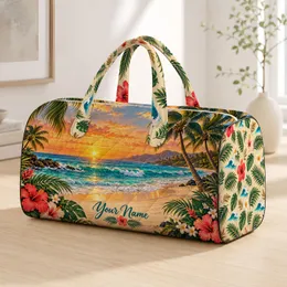 Tropical Palm Beach Sunset Scene for Coastal Getaways and Relaxed Summer Travel Quilted Weekend Bag