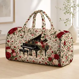 Vintage Grand Piano and Roses for Musical Getaways and Romantic Weekend Escapes Quilted Weekend Bag