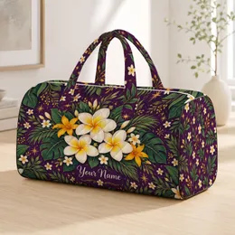 Plumeria and Golden Starflowers for Colorful Vacation Travel and Botanical Lovers Quilted Weekend Bag