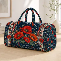 Scarlet Poppy Wildflowers and Ivory Stars for Weekend Getaways and Outdoor Travel Quilted Weekend Bag