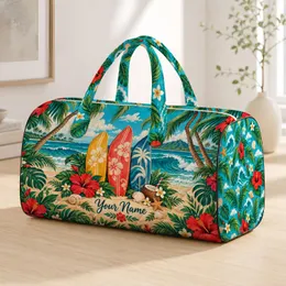 Tropical Surfboards and Palm Trees for Beach Getaways and Sunny Weekend Escapes Quilted Weekend Bag