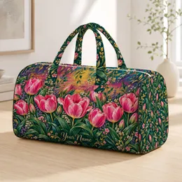 Pink Tulip Garden for Spring Getaways, Yoga Days, Beach Trips and Weekend Travel Quilted Weekend Bag