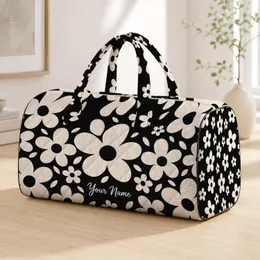 Black and Ivory Daisy Blooms for Sunny Coastal Getaways and Relaxed Weekend Escapes Quilted Weekend Bag