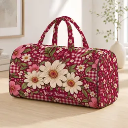 Ivory Daisy and Berry Gingham Florals for Colorful Weekend Getaways and Beach Escapes Quilted Weekend Bag