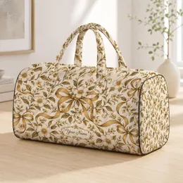Ivory Floral Bows and Vines for Beach Days, Yoga, and Relaxed Weekend Getaways Charm Quilted Weekend Bag
