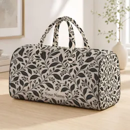 Black Botanical Vine Foliage for Mountain Getaways and Yoga Days for Nature Lovers Quilted Weekend Bag