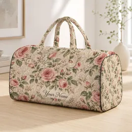 Blush Rose And Ivory Lace Florals For Romantic Travel And Everyday Getaways Quilted Weekend Bag