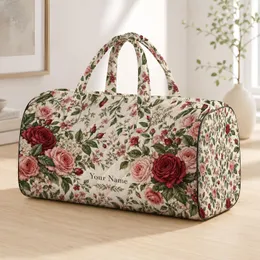 Vintage Rose Garden for Weekend Getaways and Yoga Retreats, Elegant Floral Style Quilted Weekend Bag