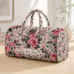 Pink Rose and Ivory Botanical Florals for Travel, Gym Days and Weekend Trip Style Quilted Weekend Bag