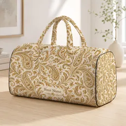 Ivory and Gold Paisley Scrolls for Elegant Weekend Travel, Vacations and Getaways Quilted Weekend Bag