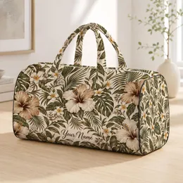Ivory Tropical Hibiscus Florals for Beach Getaways and Weekend Travel Quilted Weekend Bag