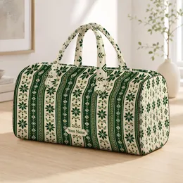 Forest Green Geometric Stripes for Weekend Travel and Gym Days, Unisex Style Quilted Weekend Bag