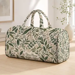 Sage Olive Botanical Leaves for Yoga, Gym and Weekend Travel, Unisex Nature Style Quilted Weekend Bag