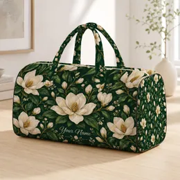 Cream Magnolia Blooms for Coastal Getaways, Camping Trips and Relaxed Weekend Escapes Quilted Weekend Bag