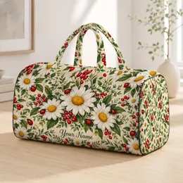 Ladybugs And White Daisies For Cheerful Garden Getaways And Relaxed Outdoor Adventures Quilted Weekend Bag