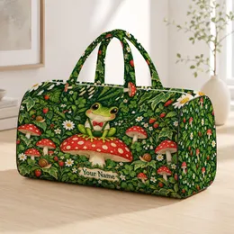 Whimsical Woodland Frog and Toadstools for Cheerful Nature-Loving Weekend Getaways Quilted Weekend Bag