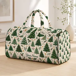 Watercolor Christmas Trees And Golden Stars For Festive Holiday Getaways And Winter Travel Quilted Weekend Bag