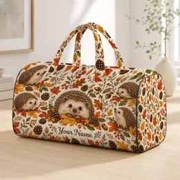 Cute Hedgehogs And Autumn Leaves For Cozy Fall Woodland Walks And Nature Lovers Quilted Weekend Bag