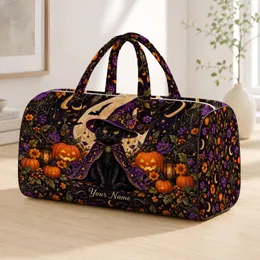 Witch Hat Black Cat And Pumpkin Halloween Night for Spooky Seasonal Escapes Quilted Weekend Bag