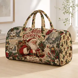 Vintage Santa Christmas Postcard Scene for Cozy Festive Holiday Getaways and Gift Giving Quilted Weekend Bag