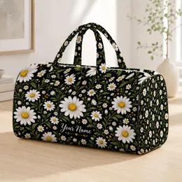 White Daisy Blooms for Weekend Getaways and Yoga Sessions, Women's Floral Travel Style Quilted Weekend Bag
