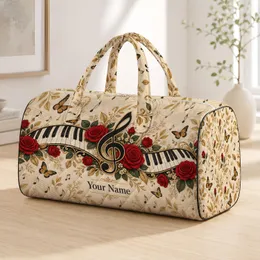 Piano Keys, Red Roses and Butterflies for Elegant Musical Travel and Weekend Escapes Quilted Weekend Bag