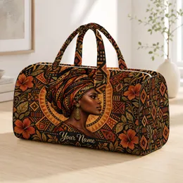 African Woman Profile in Earth-Tone Heritage Patchwork for Culture-Loving Travel Days Quilted Weekend Bag