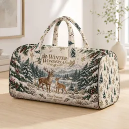 Snowy Deer and Evergreen Forest for Cozy Christmas Getaways and Seasonal Travel Adventures Quilted Weekend Bag