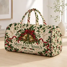 Vintage Mistletoe, Bell And Dove Holiday Cheer For Festive Christmas Getaways Quilted Weekend Bag