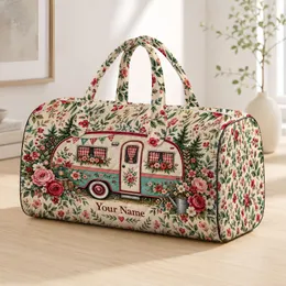 Vintage Floral Camper Trailer for Road Trip Getaways and Country Camping Lovers Everywhere Quilted Weekend Bag