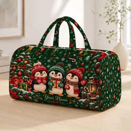 Winter Penguin Christmas Scene for Cozy Holiday Getaways and Festive Seasonal Travel Quilted Weekend Bag