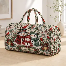 Snowmen and Cardinal Birds for Cozy Christmas Getaways and Winter Holiday Travel Quilted Weekend Bag