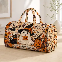 Halloween Ghost, Black Cat and Pumpkin Magic for Cozy Autumn Night Adventures Quilted Weekend Bag