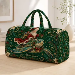 Santa Riding Sea Turtle with Gold Stars for Festive Holiday Travel and Christmas Gifting Quilted Weekend Bag