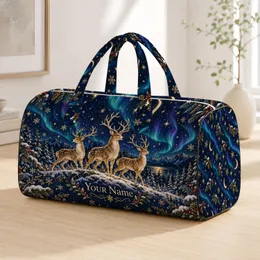 Aurora Deer Under a Starry Christmas Sky for Festive Holiday Getaways Quilted Weekend Bag