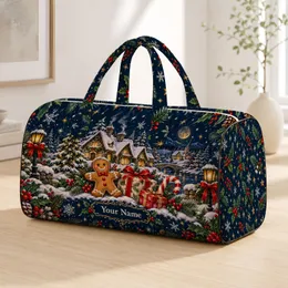 Snowy Christmas Village and Gingerbread Friends for Cozy Winter Holiday Getaways Quilted Weekend Bag