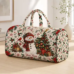 Vintage Christmas Snowman And Gift Scene For Holiday Getaways And Winter Celebrations Quilted Weekend Bag