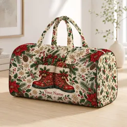 Vintage Christmas Red Boots and Wrapped Gifts for Cozy Holiday Getaways for Women Quilted Weekend Bag
