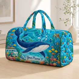 Blue Whale and Tropical Fish Ocean Adventure for Sunny Beach Getaways and Coastal Travel Quilted Weekend Bag