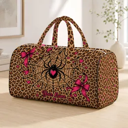Leopard Spiderweb Bow Heart Motif for Festive Getaways and Stylish Women Travelers Quilted Weekend Bag