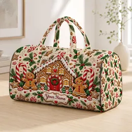 Gingerbread House and Candy Canes for Cozy Christmas Holiday Travel Gift Giving Joy Quilted Weekend Bag