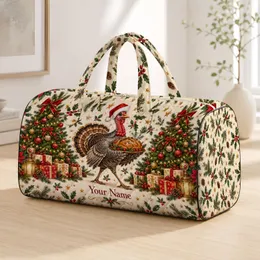 Christmas Turkey And Evergreen Trees For Festive Holiday Getaways And Winter Travel Quilted Weekend Bag