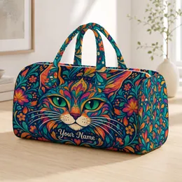 Colorful Abstract Cat Face for Weekend Getaways and Creative Travel for Cat Lovers Quilted Weekend Bag