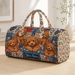Curly Poodle Puppy Patchwork for Cozy Weekend Getaways and Dog Lover Travel Quilted Weekend Bag