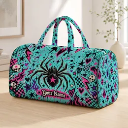 Punk Spider Lightning Heart Motifs for Alternative Weekend Travel and Concert Style Quilted Weekend Bag