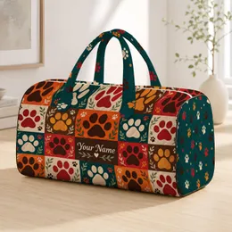 Vintage Paw Print Color Blocks for Cozy Weekend Getaways and Daily Travel Quilted Weekend Bag