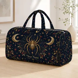 Golden Spiderweb and Crescent Moons for Enchanted Winter Getaways and Night Travel Quilted Weekend Bag
